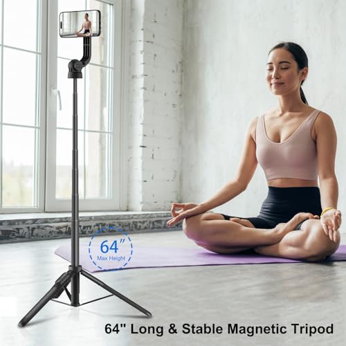 Image of Mobilife Magnetic Selfie Stick Tripod 64 inch Long Tripod Stand for Magsafe iPhone 360 Degree Rotation Versatile Mobile Holder with Bluetooth Remote for Camera Gopro Vlogging Live Streaming Travel