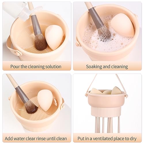MSQ 3 in 1 Foldable Silicone Makeup Brush Cleaner Mat Pad Bowl With Lanyard to Dry Makeup Sponge, Powder Puff, Brush - Image 4