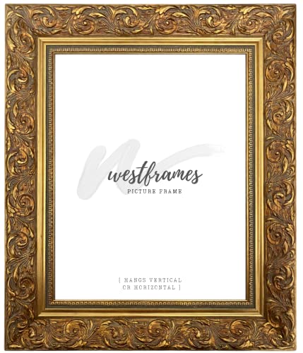 West Frames Bella French Ornate Embossed Wood Wall Picture Frame 2.5" Wide (11" X 14" Frame With Plexiglass & Backing Board, Antique Gold) #TOP3