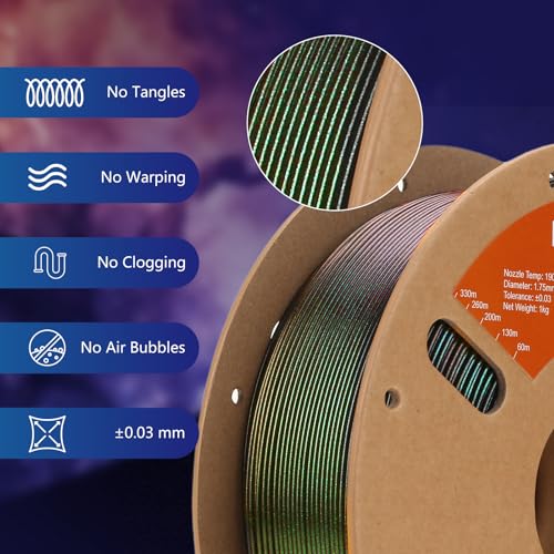 Image of ERYONE Burnt Titanium Rainbow PLA Filament 3D Printer 1.75mm + /-0.03mm, 1kg(2.2LBS) /Spool, Wormhole (Green & Flash Black)
