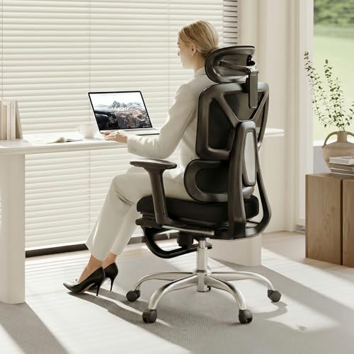 Image of FLEXISPOT ErgoX Premium Ergonomic Office Chair with Footrest- Adjustable 3D Armrests, Dynamic Lumbar Support, Recline & Tilt Function, Mesh Seat, for Home & Office Use,Black Foam