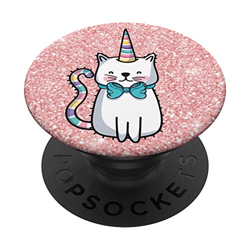 Cute Catacorn With Blue Bow Caticorn Cat Unicorn On Pink
