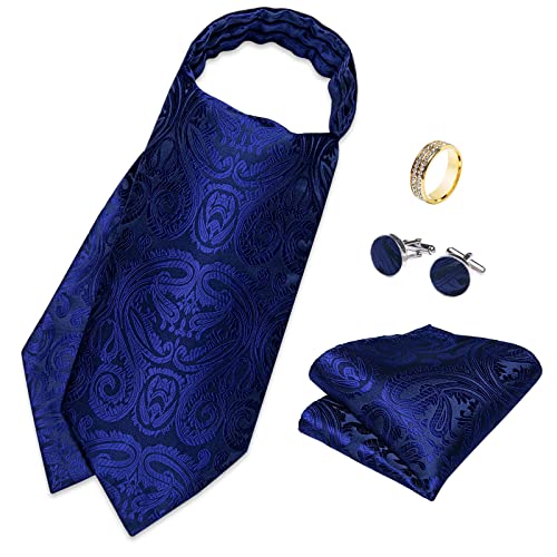Image of DiBanGu Silk Woven Ascot Cravat with Pocket Square Set for Men | Paisley Ascot,Wrinkle-Resistant,Silky Smooth,Easy to Match,Cufflinks,Tie Ring,Wedding,Ceremonies,Party Occasions,Banquet