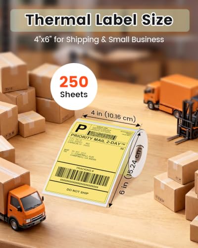 Image of Phomemo 4x6 Yellow Thermal Label, Shipping Labels Pack of 250 4x6 Roll Labels, Compatible with Phomemo, Zebra, Rollo, Jadens and Other Thermal Printers