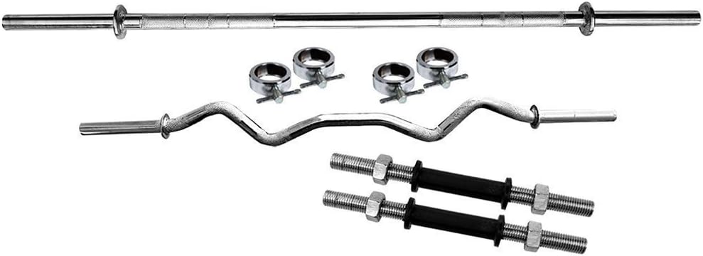 Krishna Mehta SPORTO FITNESS Weight Lifting 5 Feet Bar + 3 ft. Ez Curl Bar + 2 Dumbells Rods with Locks