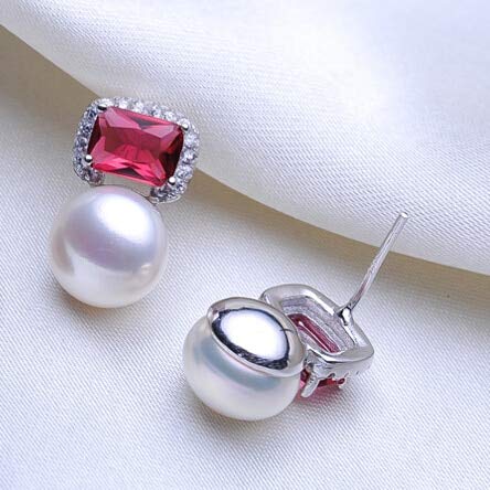 Boucles d'oreilles perles rubis argent clous d'eau douce naturels véritables - 4