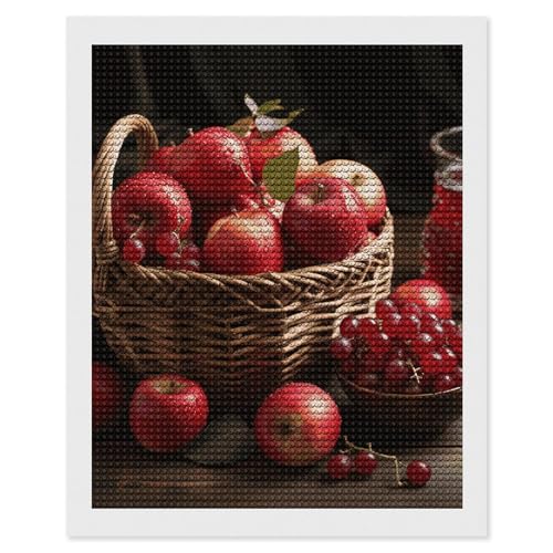 5D Diamond Painting Kits for Adult, Red Fruit in A Basket Diamond Art Kits for Beginners Fun DIY Crafts Round Diamond Art Canvas Home Wall Decor 16