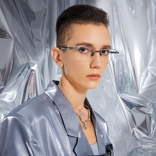 Cyxus 100% Really Buffalo Horn Glasses Pure Titanium for Men Rimless Square Glasses 8135 Space Silver3