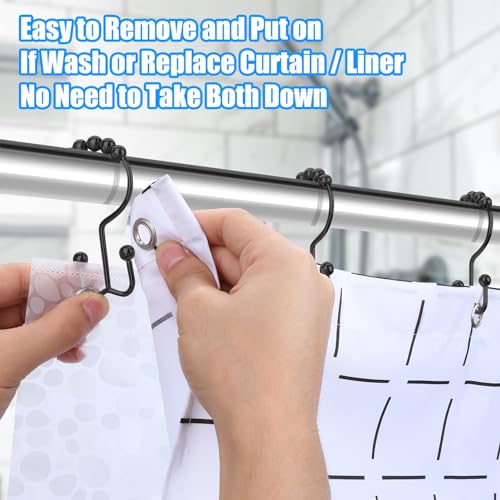 image for LifHap Shower Curtain Hooks,Double Sided Black Shower Curtain Hooks Ru