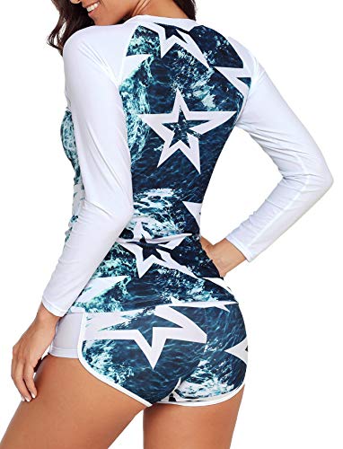 Runtlly Womens Rash Guard Swimsuit Long Sleeve Sun Protection Sport Printed Wetsuit Two Piece Swimsuit Set UPF 50+4