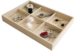 Premium Grade Beige Velvet Jewelry Organizer With Drawer Organizer Dividers