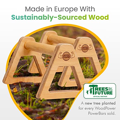 Woodpower® - Powerbars, Wooden Parallettes Push Up Bars, Joint-Friendly Beech Wood Calisthenics Equipment For Home, Durable Handstand Trainer Push Up Handles For Floors, Xl, Set Of 2 #TOP6