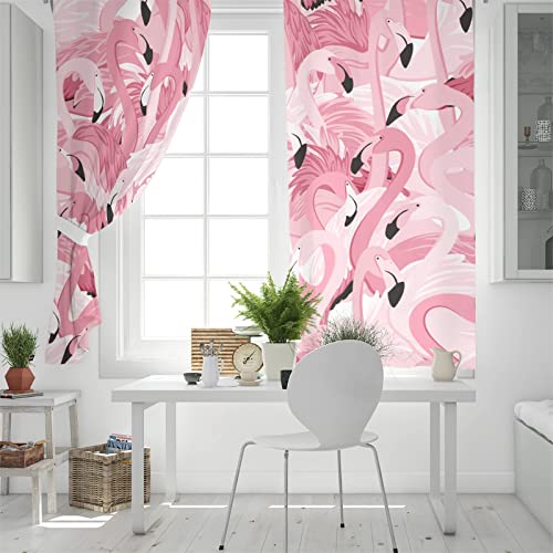 Pink Flamingo Blackout Curtains, Tropical Animals 3D Printed Drapes, Window Curtain Panel Set Of 2 With Grommet Top For Bedroom Living Room (63" W X 45" L) #TOP2