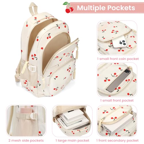 Image of Coquette Cherry Backpack - Cute Kawaii Backpack Set Aesthetic Daypack Cute Rucksack (C03 Cherry White)