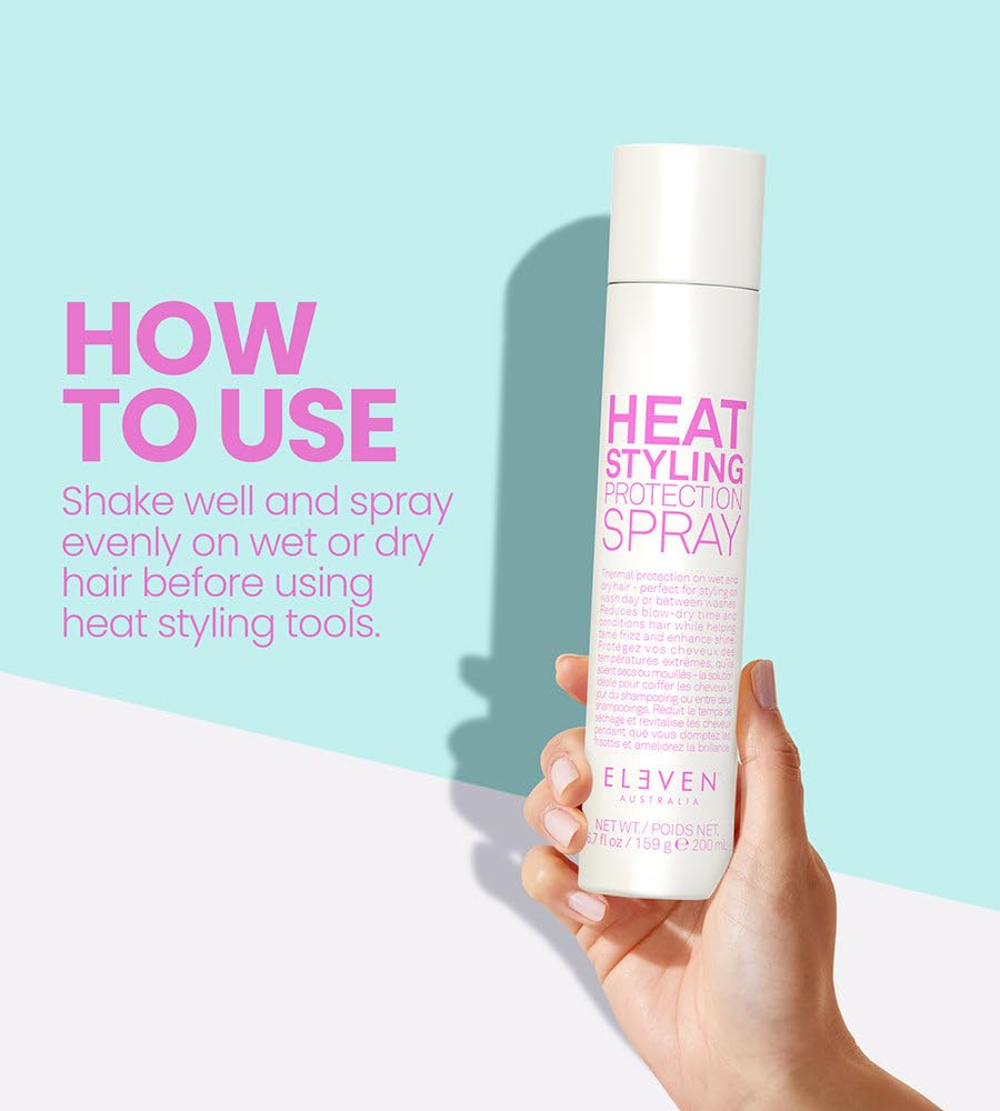 ELEVEN Australia Heat Styling Protection Spray – Spray Thermoprotecteur Cheveux Professionnel, Protection 230°C, Anti-Frisottis, Brillance, Réduit le Temps de Séchage, Tous Cheveux - 200ml