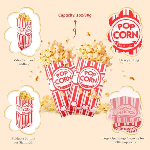 200 Stück Popcorn Tüten, Popcorntüten Klein Popcorn Papiertüten Candy Tüte Pommes Tüten Mikrowellen Popcorn für Party, Kino, Filmabend, Kindergeburtstag, Übernachtungsparty, Popcorn Maschinen