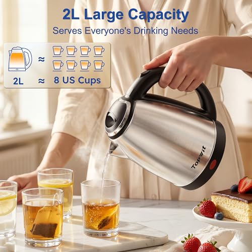 Image of TOPWIT 2.0L Stainless Steel Electric Kettle, Rapid Boiling Hot Water Kettle | BPA-Free, No Plastic Contact, Electric Tea Kettle with Auto Shut-off and Boil-dry Protection for Home & Office
