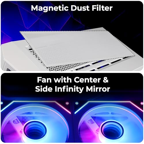 Image of Zebronics Premium Gaming Case, Mid-Tower, EATX, ATX, Upto 360mm AIO Support, 4 Infinity Mirror ARGB Fans, Tempered Glass, Type-C, USB 3.0, 2X USB, Magnetic Dust Filter (Nebula-G, White)