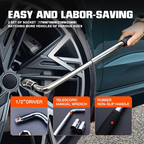 Image of Electric Car Jack kit 5 Ton 12V (Lifting Range: 6.1~20.8 inch) Hydraulic Jack with Manual Wrench and Tire Inflator Pump, Car Lift Set Floor Jack for Car Tire Change with LED
