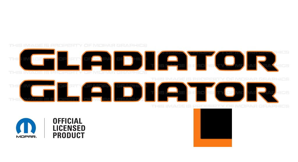 Decal Mods Gladiator Hood Graphic Vinyl Decal fits Jeep Wrangler/Gladiator JL/JT (2019-2024) Black w/Orange Outline FBOO (Set of 2) | FJ3G6
