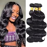 12A Human Hair Bundles 16 18 20 Inch Body Wave Bundles Human Hair 100% Unprocessed Brazilian Virgin Weave 3 Bundle for Women Natural Black Wet and Wavy Human Hair Extensions