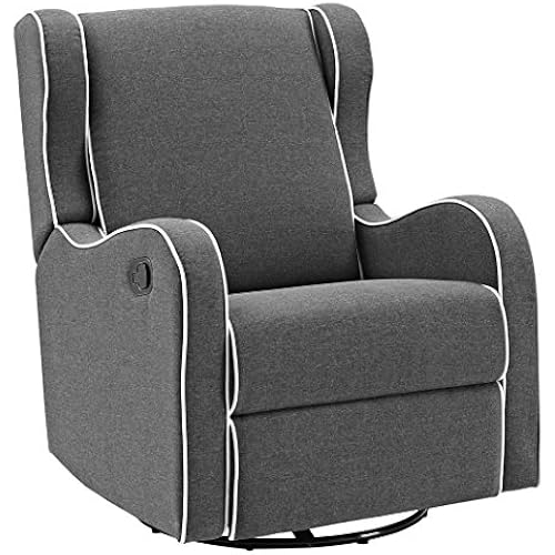 Angel Line Rebecca Upholstered Swivel Gliding Recliner, Dark Gray Linen with White Piping