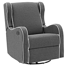 Angel Line Rebecca Upholstered Swivel Gliding Recliner, Dark Gray Linen with White Piping