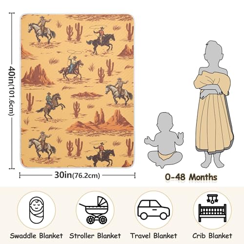 Image of Western Cowboy American Baby Blankets Soft Warm Crib Stroller Blanket for Toddler Newborn Girls Boys 30x40in