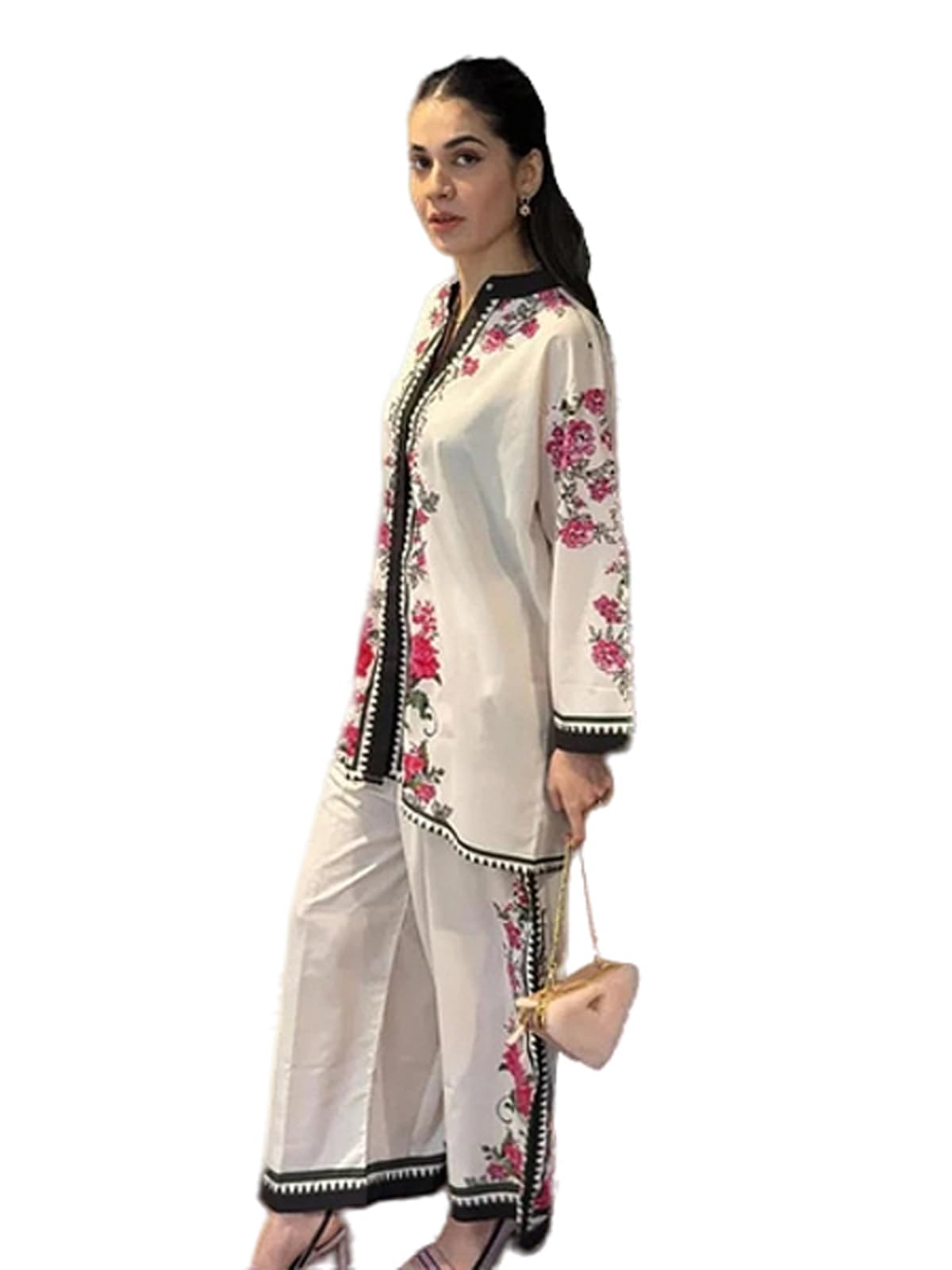 crally Women's Floral Rose Print Cord Set | Two Piece Co Ord Set Top & Palazzo | Ethnic Clothing Set For Women-picture-2