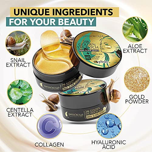 Under Eye Patches For Puffy Eyes 24k Gold Eye Mask Dark Circles And Puffiness Collagen Eye Gel Pads Moisturizing & Reducing Wrinkles Anti-Aging Hyaluronic Acid (Gold Snail) - Thumbnail 3