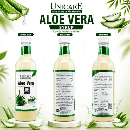 Image of Unicare Aloe Vera Juice | Natural Detox Drink for Digestion & Liver Support | Boosts Immunity & Energy | Supports Skin & Hair Health | No Added Sugar, No Chemicals | Pack of 3 | 500ml