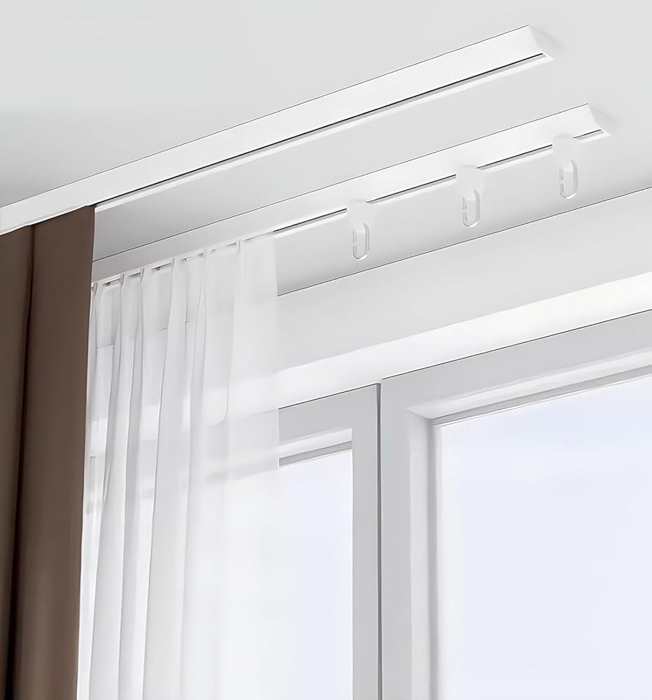 GLDYTVF Ceiling-Mounted Curtain Track Heavy-Duty Room Divider Rails Shower Curtain Rods RV Ceiling Curtain Rods 4.5M White Sliding Curtain Track System