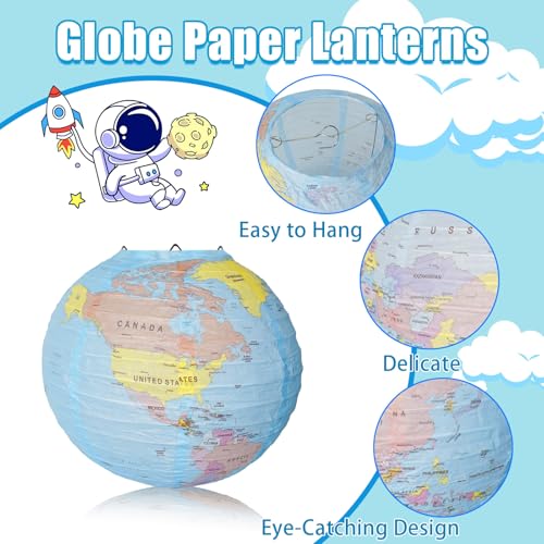 Image of 14 Pcs 10 Inch Globe Hanging Paper Lanterns,World Map Paper Lanterns,Around The World Earth Day Decorations,Travel Map Globe Theme Party Decorations for Home Classroom Earth Theme Party Decor