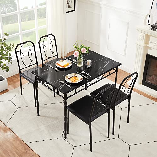 VECELO 5 Pieces Table Sets,43.3" Dining Table&Chairs for 4,Industrial Counter Height Tabletop with Bar Stools, Rectangle Breakfast Furniture for Dining Room, Living Room, Apartment - Image 3
