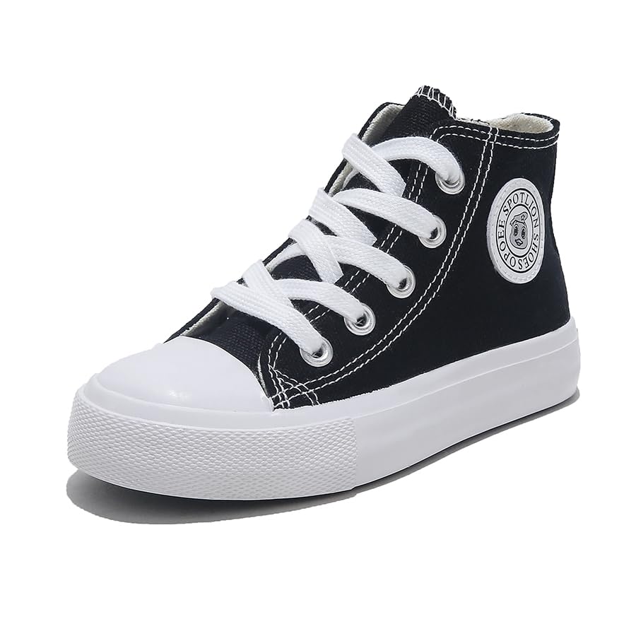OPOEE Boys & Girls High Top zipper Kids Espadrcanvas Shoes Back-to-School Season Little White Shoes Teen Classic Kids Sneakers Tennis Shoes Baby Skate Shoes (Black Big Kid Women 3 Numeric US Footwear Size System Narrow)