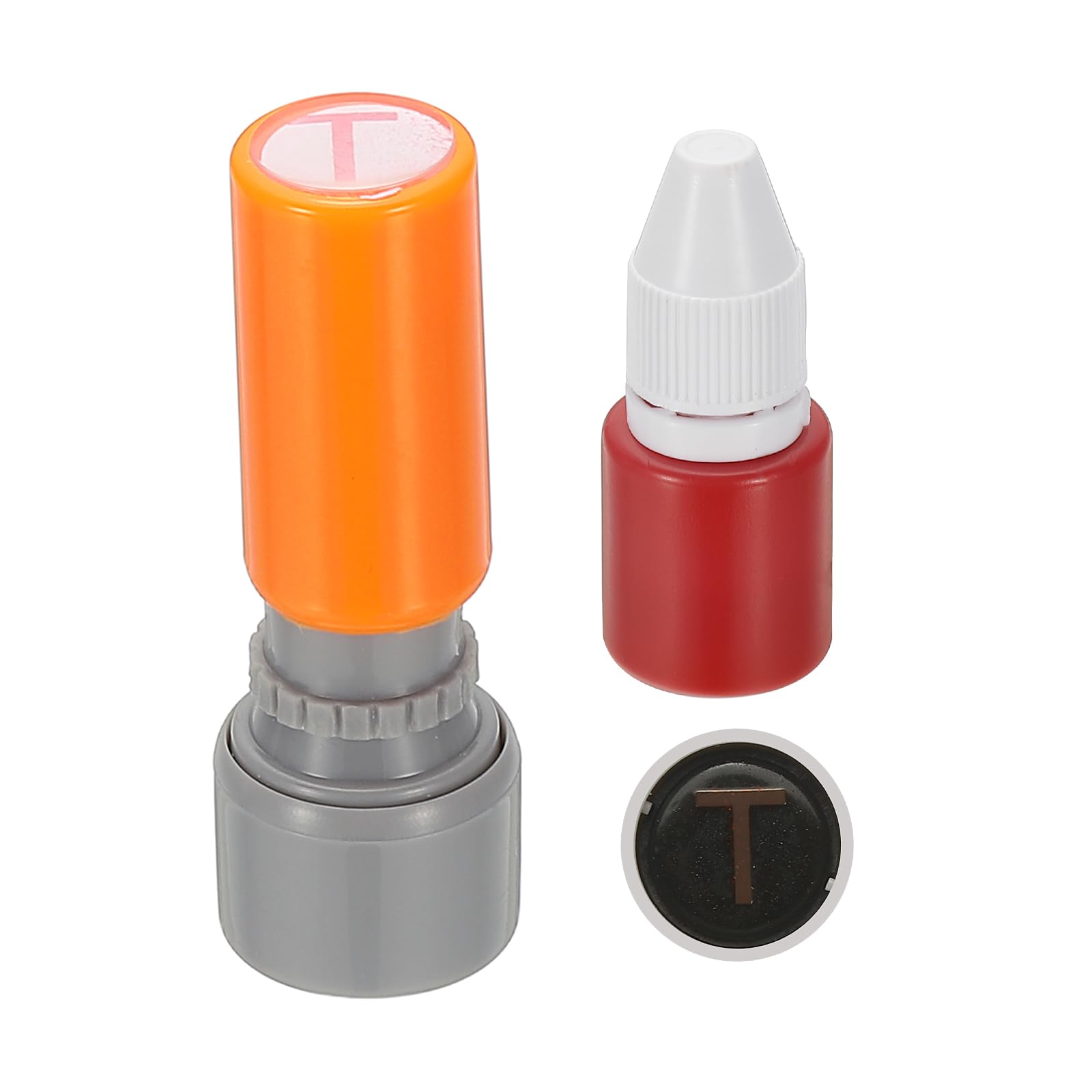 PATIKIL Letter Stamps Self Inking, Character Alphabet T Teacher Initial Ink Stamp Red Ink for Class Notebook Scrapbooking DIY Craft, Orange