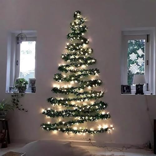 Albero di Natale da parete con luci LED, ghirlanda piatta per decorazione fai da te, salvaspazio da appendere per interni, decorazione da parete per la casa