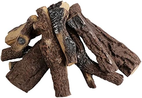 QuliMetal 10PCS Gas Fireplace Log Set, Ceramic Wood Logs for Gas Fireplace, Fire Pits, Vented, Propane, Gas, Gas Inserts, Gel, Ethanol, Electric, Indoor, Outdoor Fireplaces, Fake logs Set