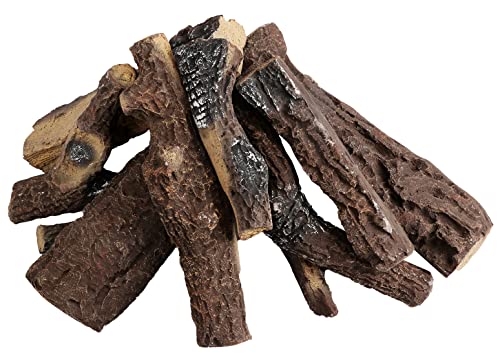 Qulimetal 10Pcs Gas Fireplace Log Set, Ceramic Wood Logs For Gas Fireplace, Fire Pits, Vented, Propane, Gas, Gas Inserts, Gel, Ethanol, Electric, Indoor, Outdoor Fireplaces, Fake Logs Set #TOP8