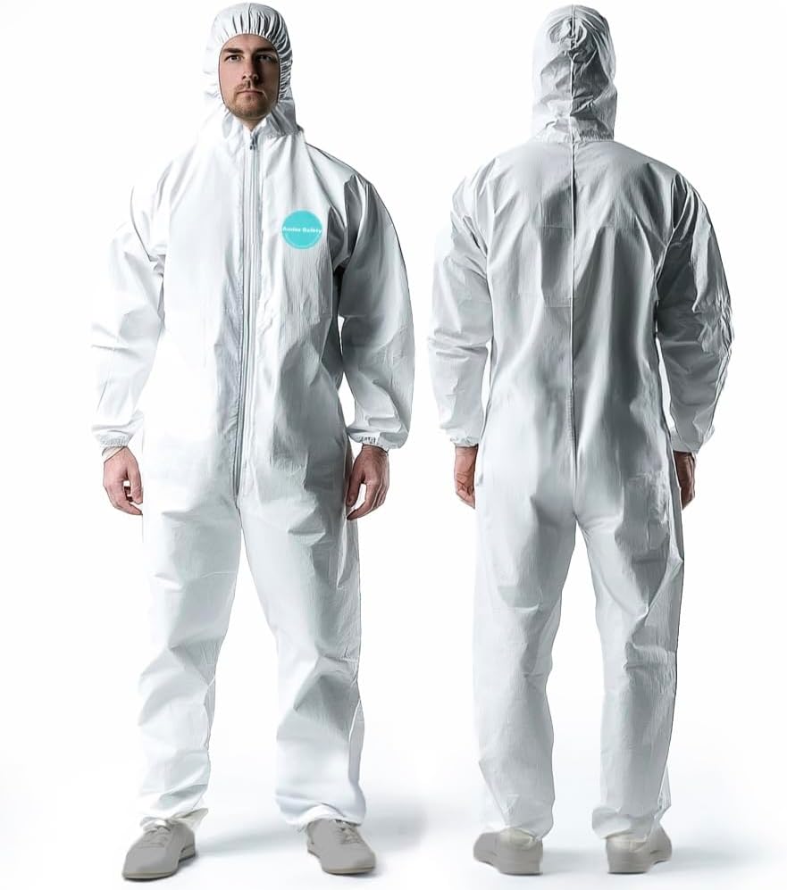 Andes Safety Hazmat Suits, Heavy Duty Full Body Disposable Paint Suits, Coveralls with Hood, Elastic Wrists and Ankles