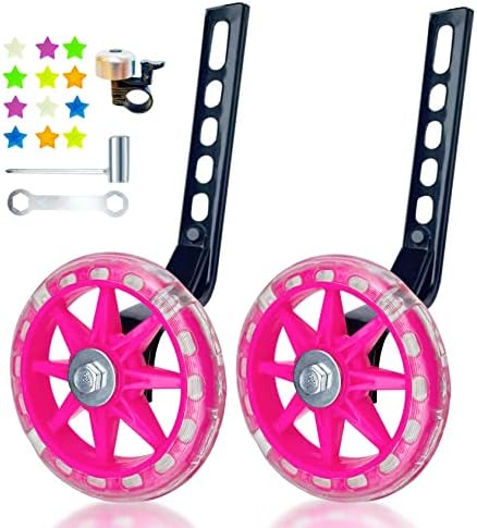 DDJKCZ Training Wheels for Kids Bike,Flash Mute Big Wheel Compatible for 12 14 16 18 20 inch Single Speed Bicycle(rose)