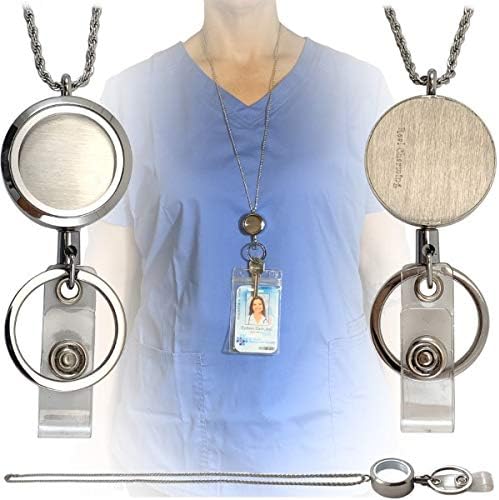 Custom Stainless Steel Lanyard with Floating Charm Locket Badge Reel with Sturdy Screw Top Lid and Key Ring Retractable Heavy Duty Rust and Tarnish Free Chain (FC LY America)