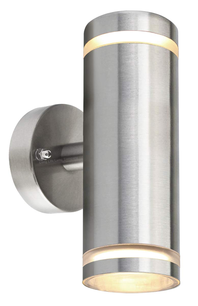 Long Life Lamp Company Modern Outdoor Wall Light Up Down IP65 Stainless Steel Clear Diffuser ZLC308 Includes GU10 4w LED (Warm White)