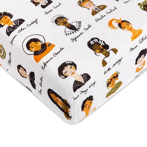 Image of Babyletto 100% Organic Cotton Crib Sheet, GOTS-Certified, Fitted 360°, Ultra-Soft and Breathable Muslin - Women in History