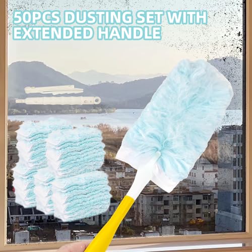 Image of Duster Refill for Swiffer Duster, 50 Count Heavy Duty Dusters Refills Compatible with Swiffer Heavy Duty Duster Refill, Multi-Surface 360 Dusters with 1 Handle for Cleaning (50pcs Blue)