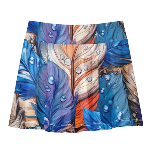 Athletic Shorts Girls Skorts Blue Watercolor Feathers Droplet Tennis Skirts Toddler Kid Teen Butterfly Skirt 3t