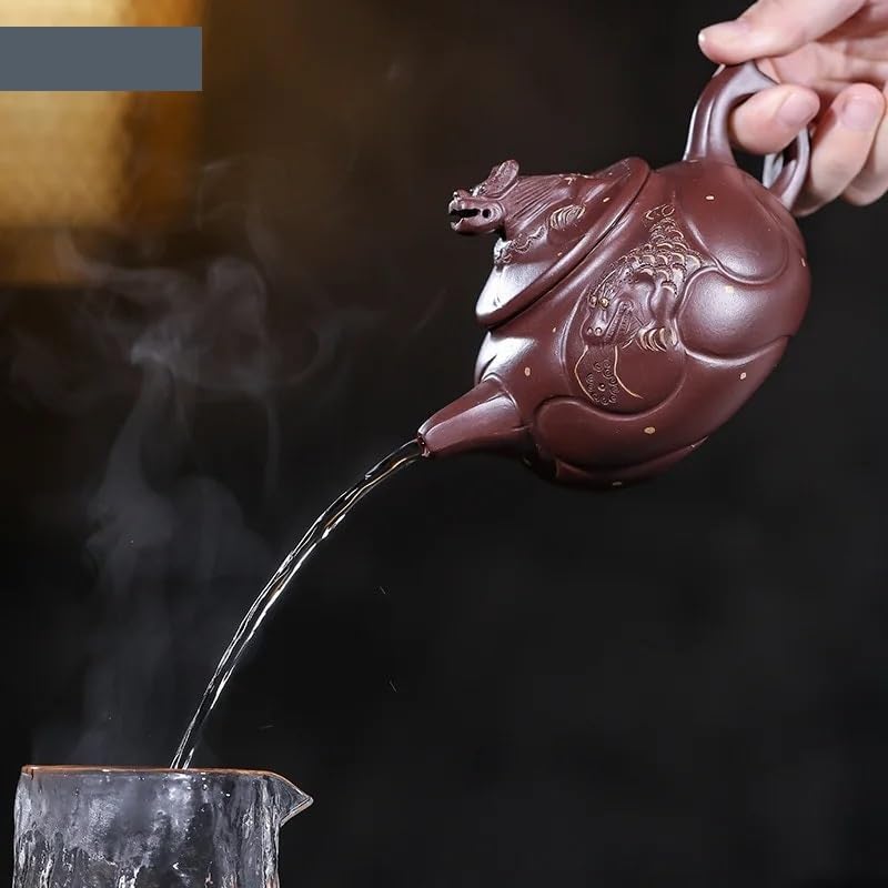 Teekanne, Reise-Teesets, handgeschnitzte chinesische Teekanne aus lila Sand, Kaffeekanne für Zuhause, tragbare Reise-Teekanne, Teekessel