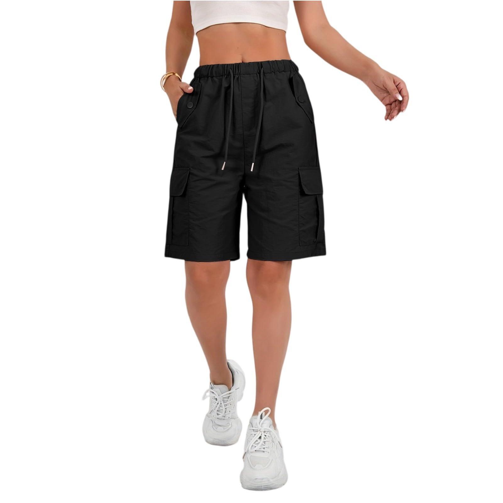 Cargo Shorts Women Plus Size Lightweight Summer Bermuda Shorts with Pockets Knee Length Ripstop Hiking Short Casual Summer Cargo Short Women Relaxed Fit High Waisted Pants Bermudas para Mujer