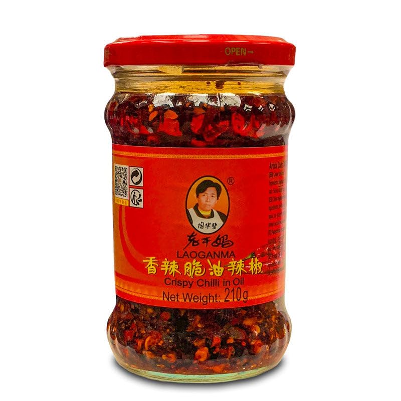 Lao Gan Ma Crispy Chilli Oil 210g Spicy Chilli Oil with Crispy Soybeans | Authentic Chinese Chilli Sauce | Perfect for Noodles Rice & Dumplings | Crispy Texture with Soybeans