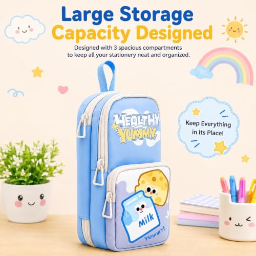 Image of Invite Enterprise Double Zipper Pencil Pouch for Kids | Large Capacity Stationery Organizer | Multi-Compartment Pencil Case for School, Office & Travel | Cute Food Theme Design